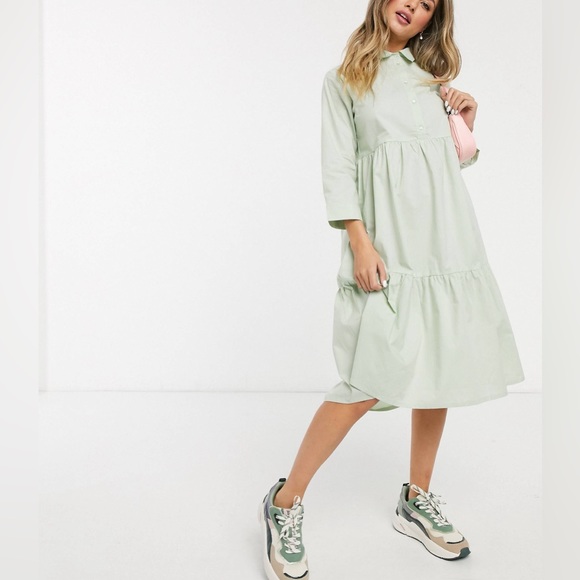 JDY Dresses & Skirts - JDY shirt cotton dress with 3/4 sleeve in mint size 36